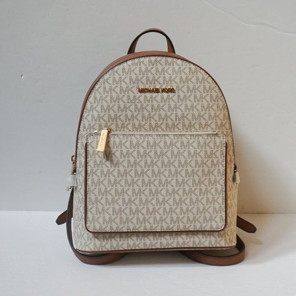 Michael Kors Jaycee Large Backpack Vanilla MK Signature Leather PVC Laptop